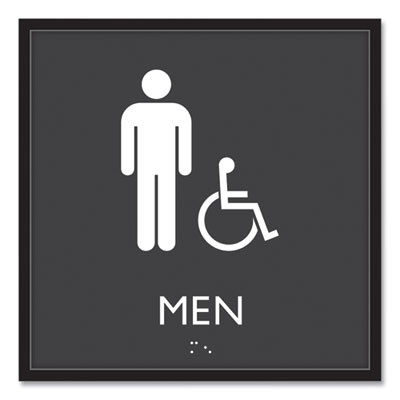 Ada Sign, Men Accessible, Plastic, 8 x 8, Clear/White