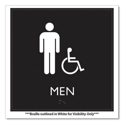 Ada Sign, Men Accessible, Plastic, 8 x 8, Clear/White
