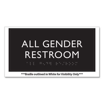 Ada Sign, All Gender Restroom, Plastic, 4 x 4, Clear/White