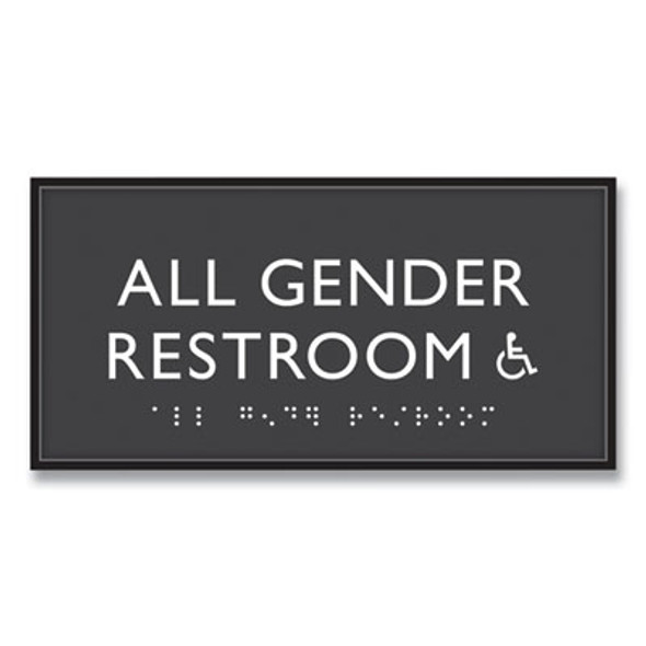 Ada Sign, All Gender Restroom Accessible, Plastic, 4 x 4, Clear/White