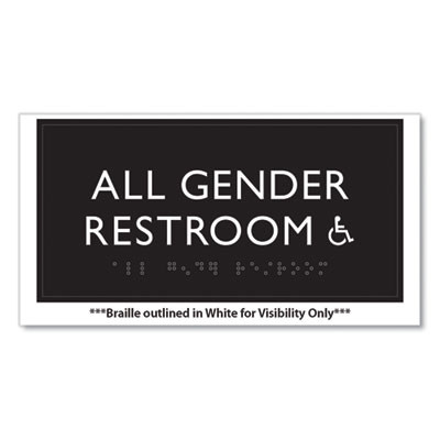 Ada Sign, All Gender Restroom Accessible, Plastic, 4 x 4, Clear/White