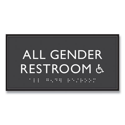 Ada Sign, All Gender Restroom Accessible, Plastic, 4 x 4, Clear/White