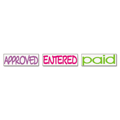 Interlocking Stack Stamp, Approved, Entered, Paid, 1.81" X 0.63", Assorted Fluorescent Ink