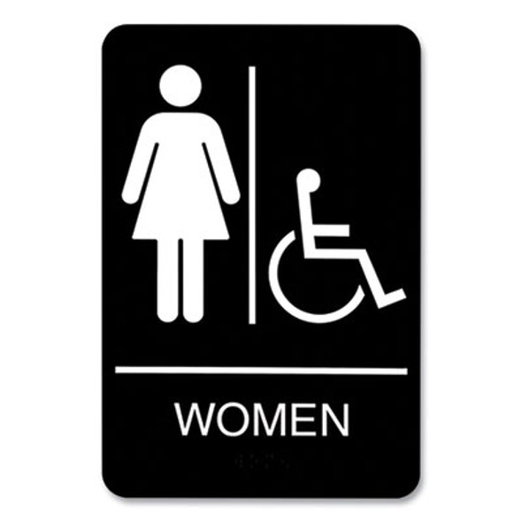Ada Sign, Women/Wheelchair Accessible Tactile Symbol, Plastic, 6 X 9, Black/White