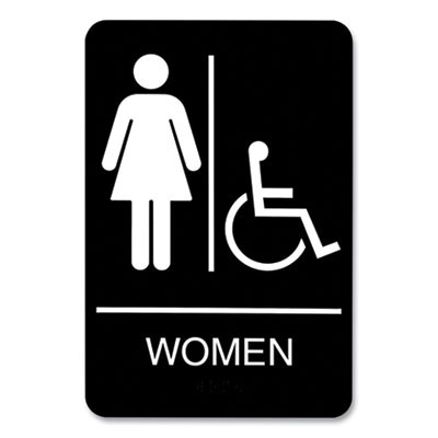 Ada Sign, Women/Wheelchair Accessible Tactile Symbol, Plastic, 6 X 9, Black/White