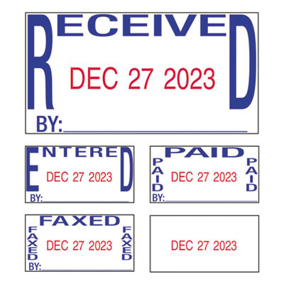 Printy Economy 5-In-1 Date Stamp, Self Inking, 1.63" x 1", Blue/Red