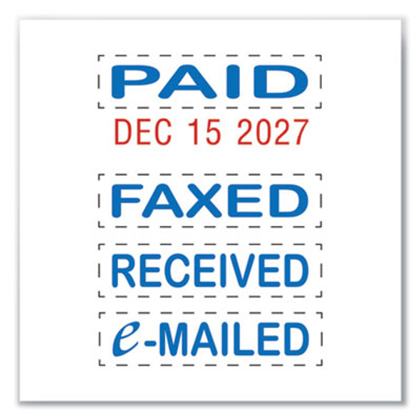 Printy Economy Micro 5-In-1 Date Stamp With Text Plates, Self-Inking, 1" x 0.75", Blue/Red