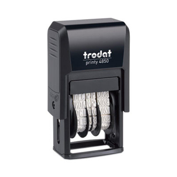Printy Economy Micro 5-In-1 Date Stamp With Text Plates, Self-Inking, 1" x 0.75", Blue/Red