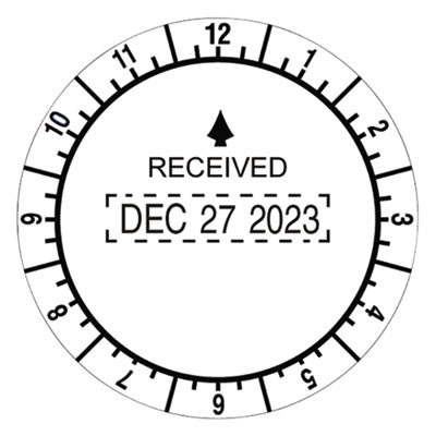Time And Date Received Round Stamp, Conventional, 2" Diameter