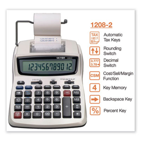 1208-2 Two-Color Compact Printing Calculator, Black/Red Print, 2.3 Lines/Sec