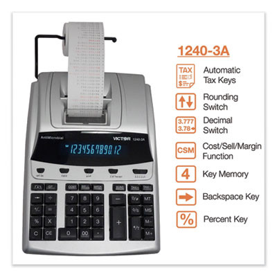 1240-3a Antimicrobial Printing Calculator, Black/Red Print, 4.5 Lines/Sec