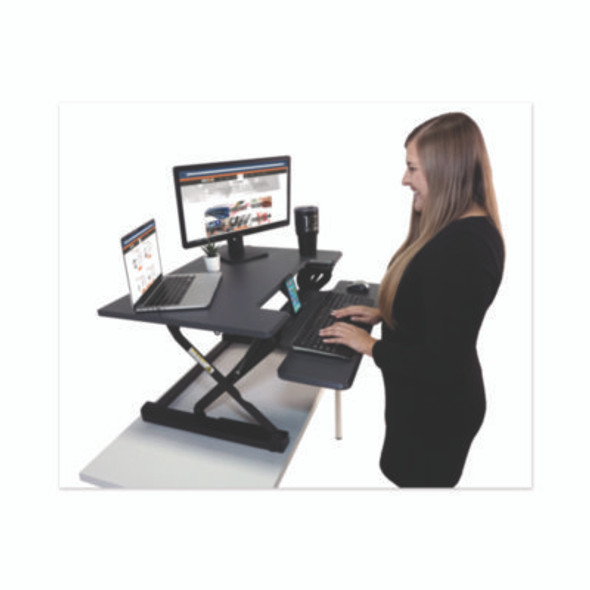 High Rise Height Adjustable Standing Desk With Keyboard Tray, 31" X 31.25" X 5.25" To 20", Gray/Black