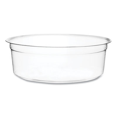 Round Deli Pots, Compostable, 8 Oz, 4.6" Diameter x 1.5" h, Clear, Plastic, 500/Carton