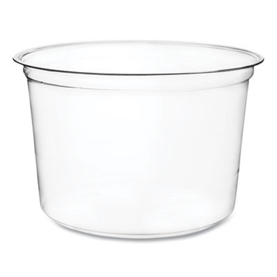 Round Deli Pots, Compostable, 16 Oz, 4.6 Diameter x 3" h, Clear, Plastic, 500/Carton