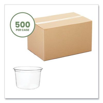 Round Deli Pots, Compostable, 16 Oz, 4.6 Diameter x 3" h, Clear, Plastic, 500/Carton