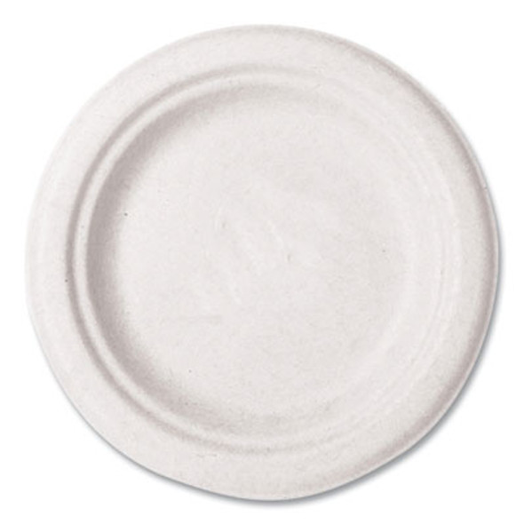 Molded Fiber Tableware, Compostable, Plate, Sugarcane, 6" Dia, White, 1,000/Carton