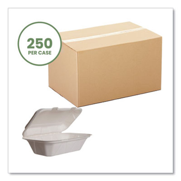White Molded Fiber Clamshell Containers, Compostable, 9 x 11 x 2, White, Sugarcane, 250/Carton