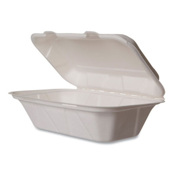 Nourish Molded Fiber Takeout Containers, Compostable, 5 x 9 x 2, White, Sugarcane, 250/Carton