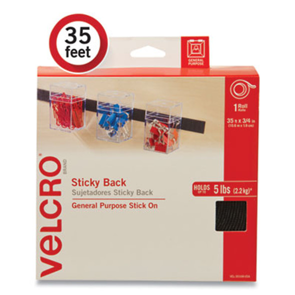 Sticky-Back Fasteners, Removable Adhesive, 0.75" X 35 Ft, Black