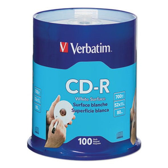 Cd-R Recordable Disc, 700 Mb/80 Min, 52x, Spindle, White, 100/Pack