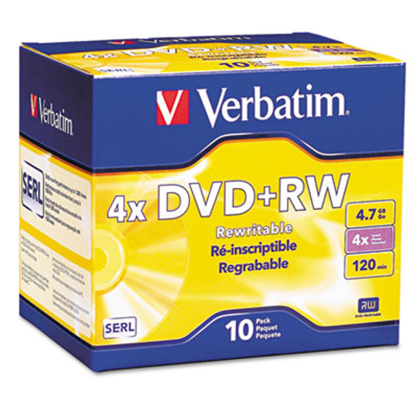 Dvd+Rw Rewritable Disc, 4.7 Gb, 4x, Slim Jewel Case, Silver, 10/Pack