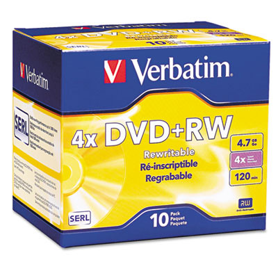 Dvd+Rw Rewritable Disc, 4.7 Gb, 4x, Slim Jewel Case, Silver, 10/Pack