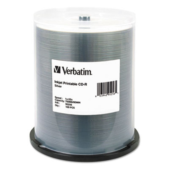 Cd-R Printable Recordable Disc, 700 Mb/80 Min, 52x, Spindle, Silver, 100/Pack