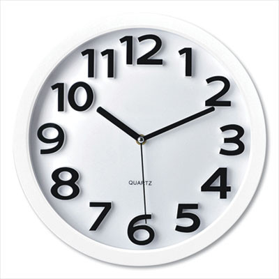 Wall Clock With Raised Numerals And Silent Sweep Dial, 13' Overall Diameter, White Case, White Face, 1 Aa (Sold Separately)