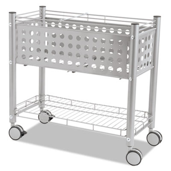 File Cart With Open Top, Metal, 1 Shelf, 2 Bins, 28.25" x 13.75" x 27.38", Matte Gray