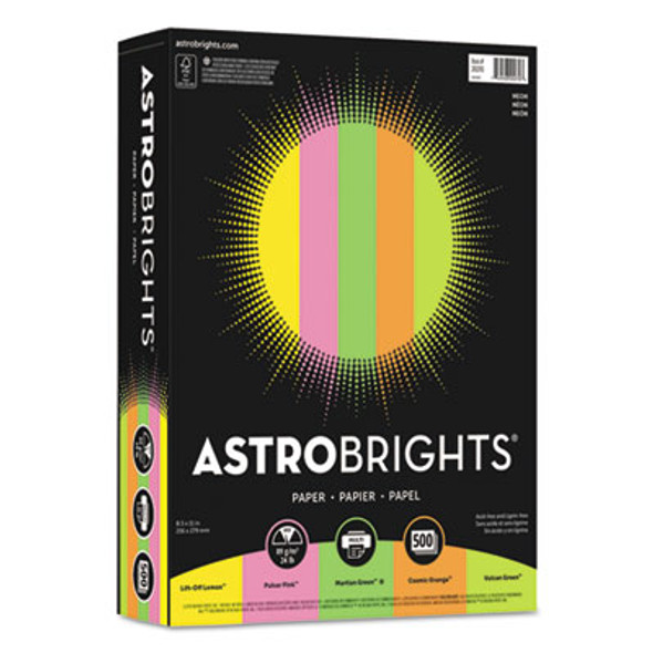 Color Paper - "Neon" Assortment, 24 Lb Bond Weight, 8.5 x 11, Assorted Neon Colors, 500/Ream