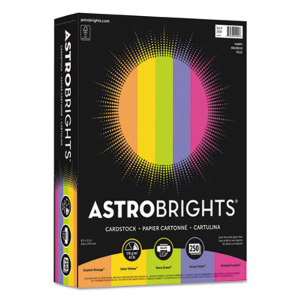 Color Cardstock -"Happy" Assortment, 65 Lb Cover Weight, 8.5 x 11, Assorted, 250/Pack