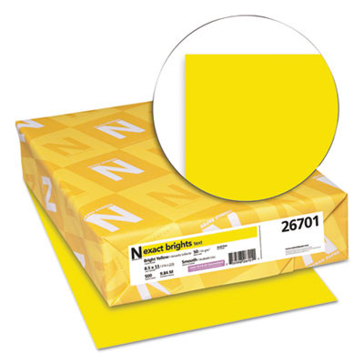Exact Brights Paper, 20 Lb Bond Weight, 8.5 x 11, Bright Yellow, 500/Ream