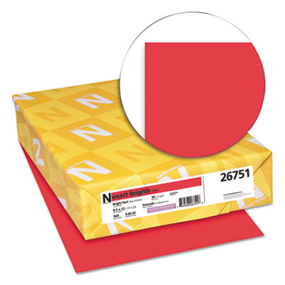 Exact Brights Paper, 20 Lb Bond Weight, 8.5 x 11, Bright Red, 500/Ream