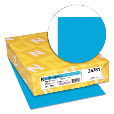 Exact Brights Paper, 20 Lb Bond Weight, 8.5 x 11, Bright Blue, 500/Ream