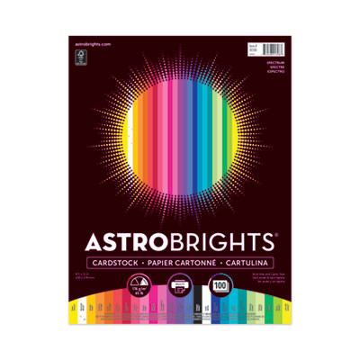 Color Cardstock, 65 Lb Cover Weight, 8.5 x 11, Assorted Colors, 100/Pack