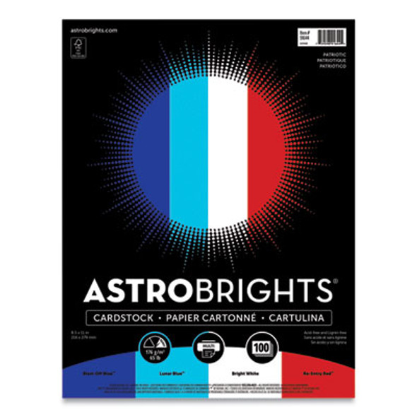 Color Cardstock - "Patriotic" Assortment, 65 Lb Cover Weight, 8.5 x 11, Assorted Patriotic Colors, 100/Pack