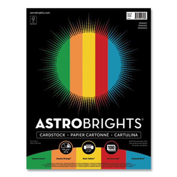 Color Cardstock -"Primary" Assortment, 65 Lb Cover Weight, 8.5 x 11, Assorted Primary Colors, 100/Pack