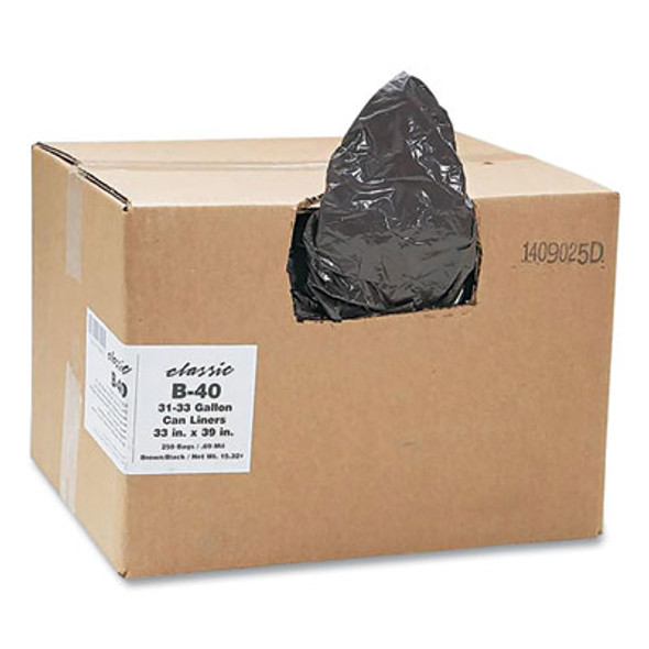 Linear Low-Density Can Liners, 33 Gal, 0.63 Mil, 33" X 39", Black, 25 Bags/Roll, 10 Rolls/Carton