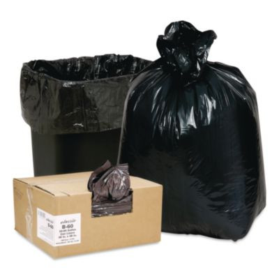 Linear Low-Density Can Liners, 60 Gal, 0.9 Mil, 38 x 58, Black, 10 Bags/Roll, 10 Rolls/Carton