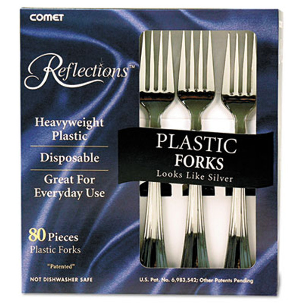 Reflections Heavyweight Plastic Utensils, Fork, Silver, 80/Box