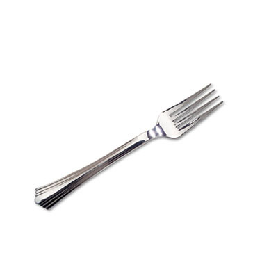 Reflections Heavyweight Plastic Utensils, Fork, Silver, 80/Box