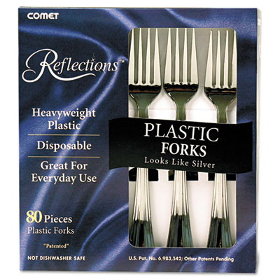 Reflections Heavyweight Plastic Utensils, Fork, Silver, 80/Box