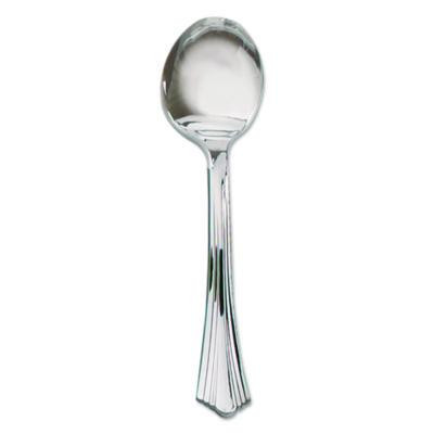 Heavyweight Plastic Soup Spoons, Reflections Design, Silver, 600/Carton