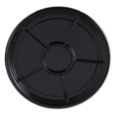 Caterline Casuals Thermoformed Platters, 6 Compartments, 12" Diameter, Black, Plastic, 25/Carton