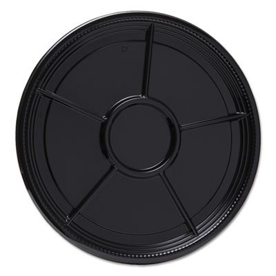 Caterline Casuals Thermoformed Platters, 6 Compartments, 16" Diameter, Black, Plastic, 25/Carton