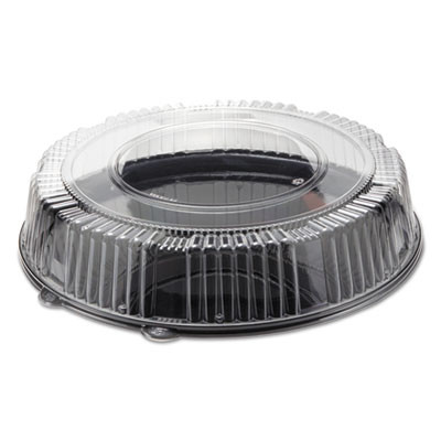 Round Catering Tray With Dome Lid, 16" Diameter, Black/Clear, Plastic, 25/Carton