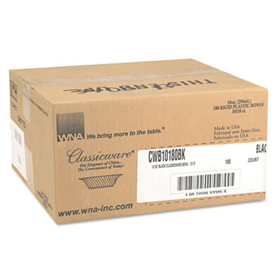 Classicware Plastic Bowls, 10 Oz, Black, 180/Carton