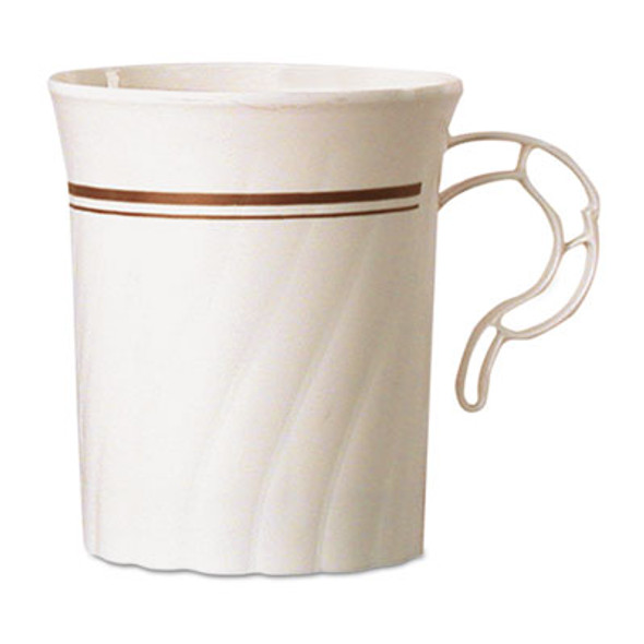 Masterpiece Plastic Mugs, 8 Oz, Ivory With Gold Print, 8/Pack, 24 Pack/Carton