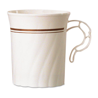 Masterpiece Plastic Mugs, 8 Oz, Ivory With Gold Print, 8/Pack, 24 Pack/Carton