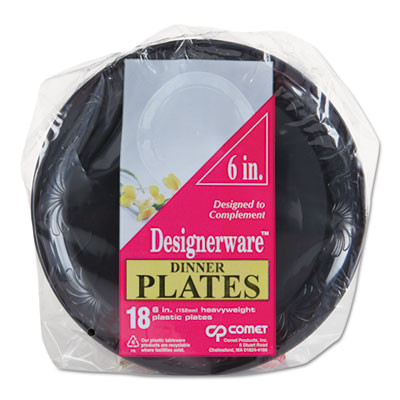 Designerware Plastic Plates, 6" Dia, Black, 10/Pack, 18 Packs/Carton